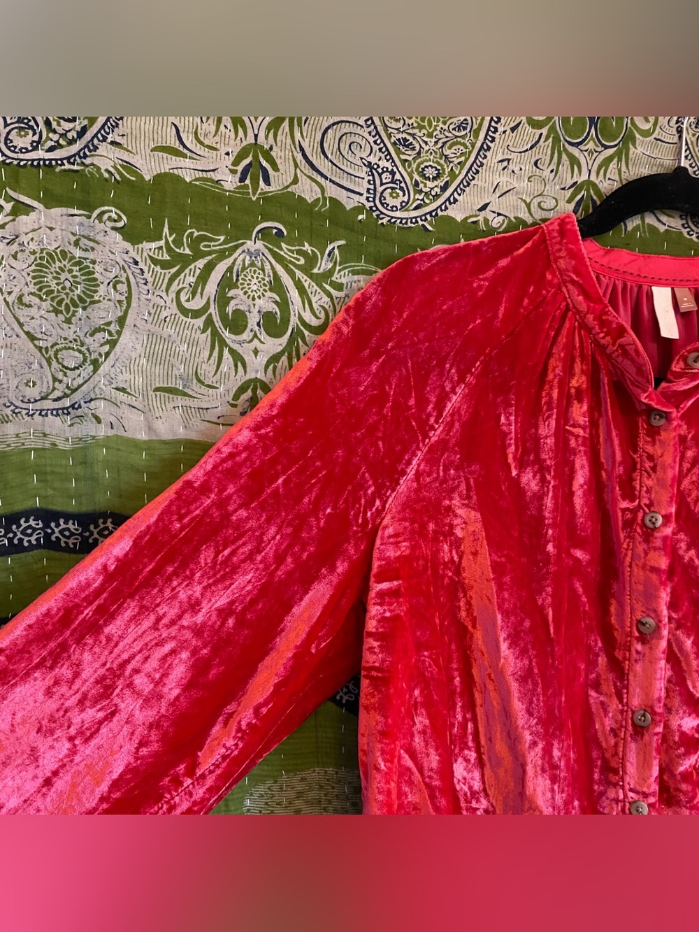 Pilcro Ruby Red Puff Sleeve Velvet Button Down Blouse Medium Cottagecore Femme - Picture 8 of 14